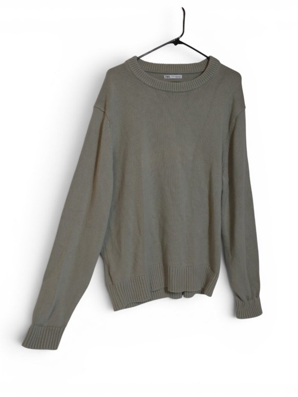 Zara Knit Crewneck Sweater Sage Green Cotton Blend Pullover XL